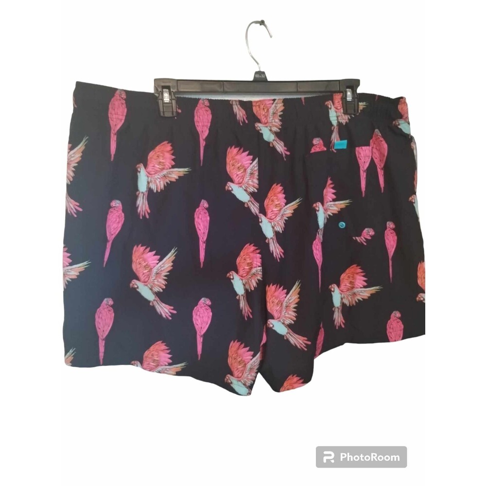 Mens Big and Tall Black and Pink Parrot Swim Trunks by George Size 3XL